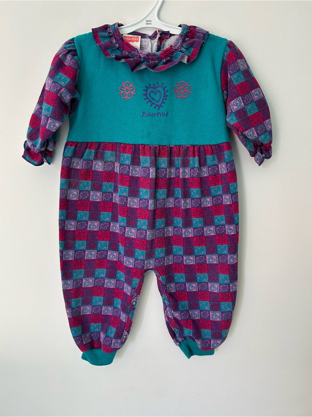 Vintage Fisher-Price Teal, Magenta, Purple Romper with Snaps